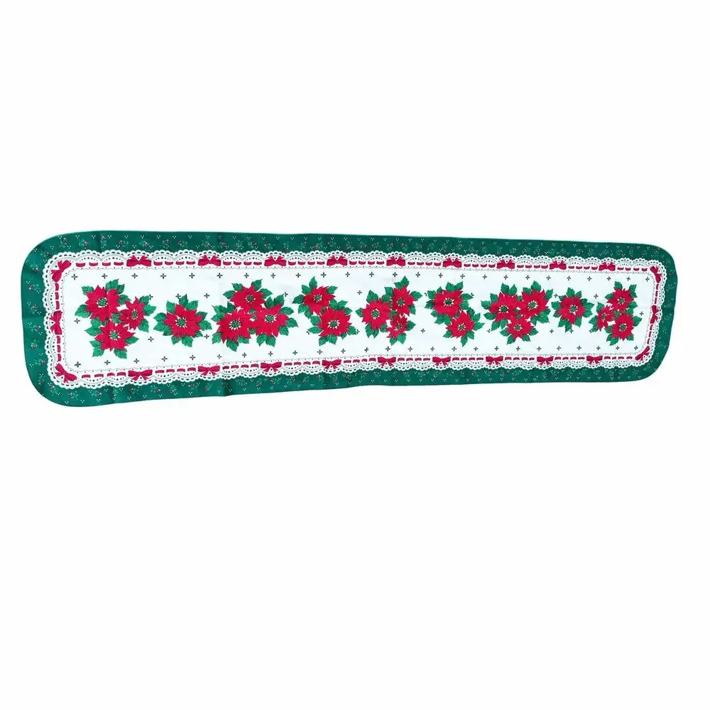 Vintage Christmas Pointsetta Floral Table Runner 15x66